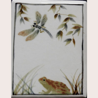 Frog and Dragonfly Clay Tile by Chris Kroupa